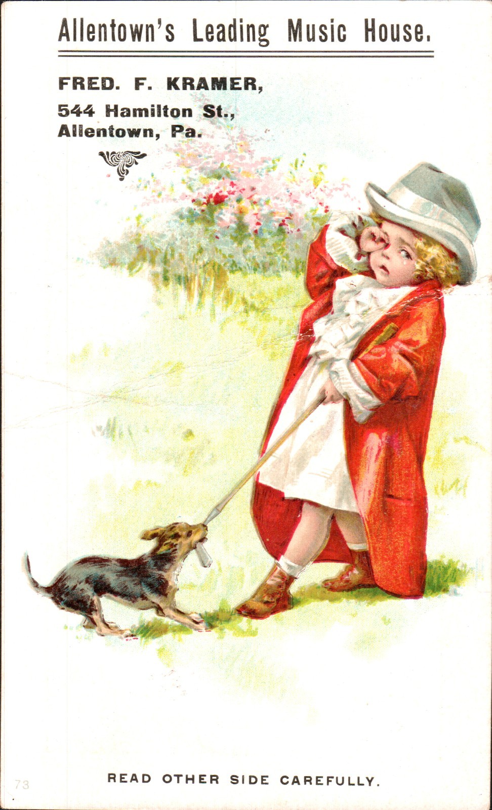 Fred F Kramer Leading Music House Allentown PA Advertising Trade Card Lehigh Co
