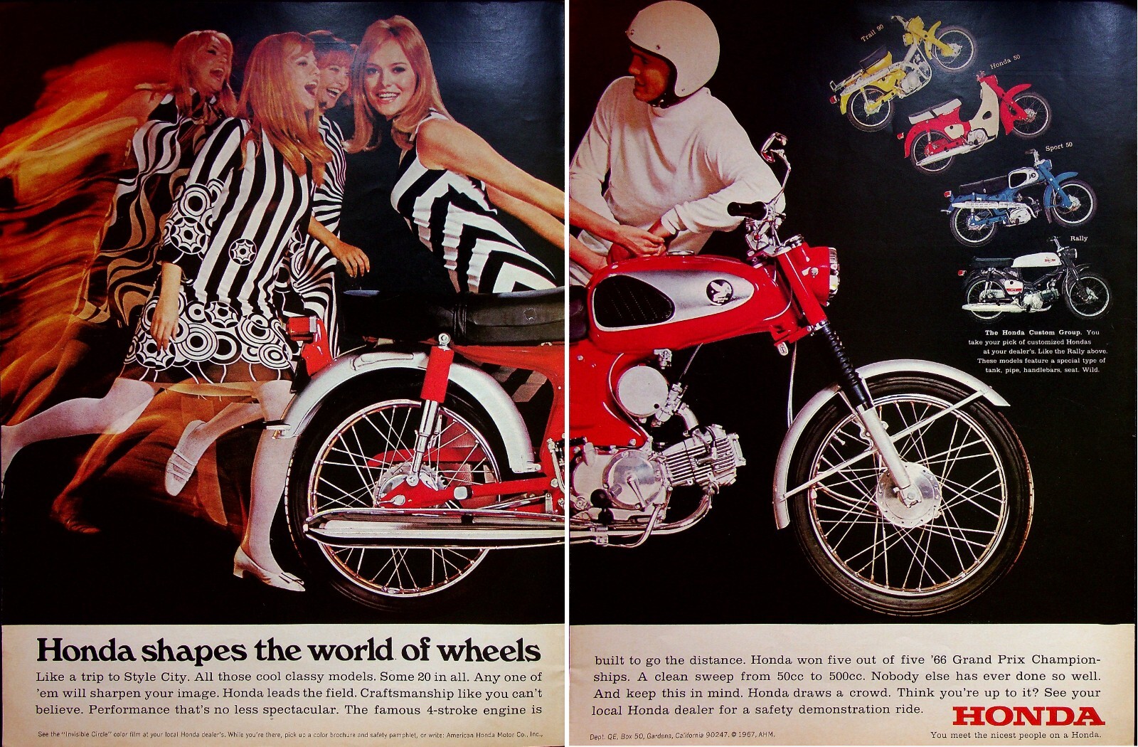 1967 – Honda Sport 90 Rally Motorcycle – 2 Page Vintage Print Ad – Wall Art