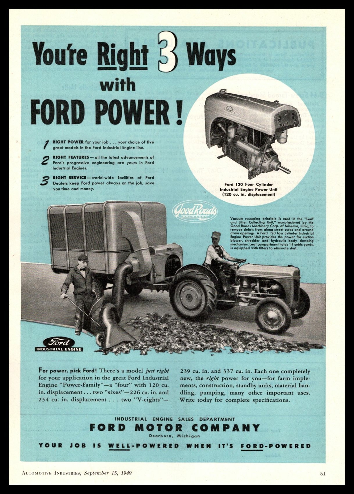1949 Ford 120 Motor Good Roads Litter Collector Unit Minerva Ohio Photo Print Ad