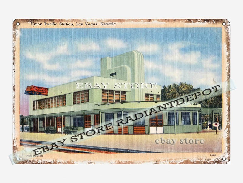 tin sign 1930s-40s Union Pacific Station Las Vegas Nevada office wall plaque
