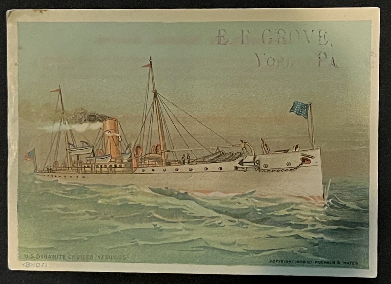TRADE CARD SINGER SEWING MACHINES DYNAMITE CRUISER VESUVIUS E F GROVE YORK PA
