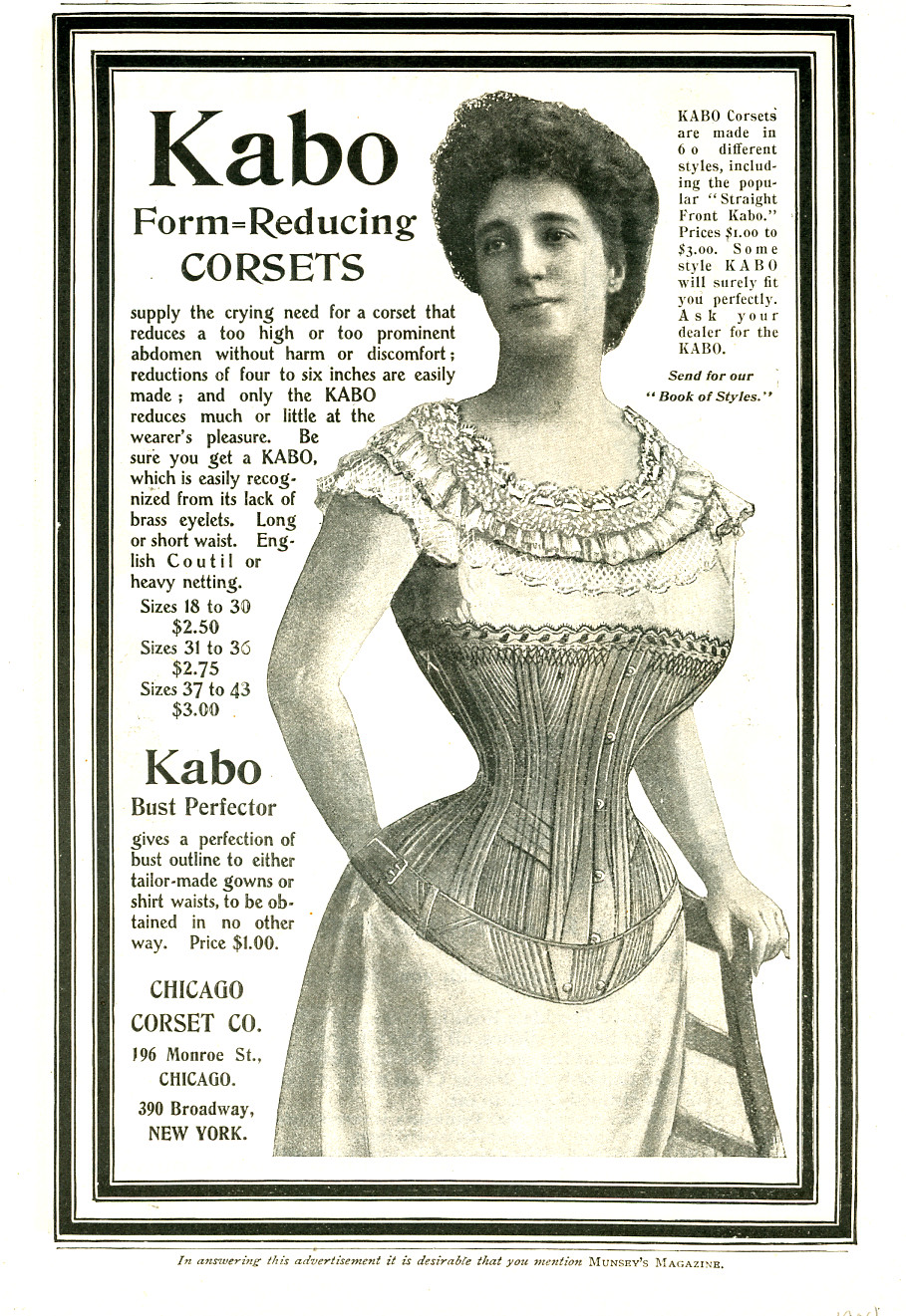 1900 Original Kabo Form-Reducing Corsets & Bust Perfector Ad. 60 Diff Styles