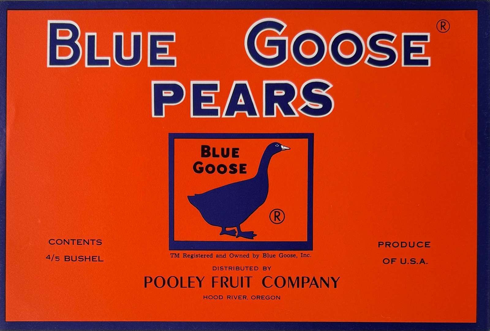 Vintage 1960s Blue Goose Pears Crate Label Hood River Oregon