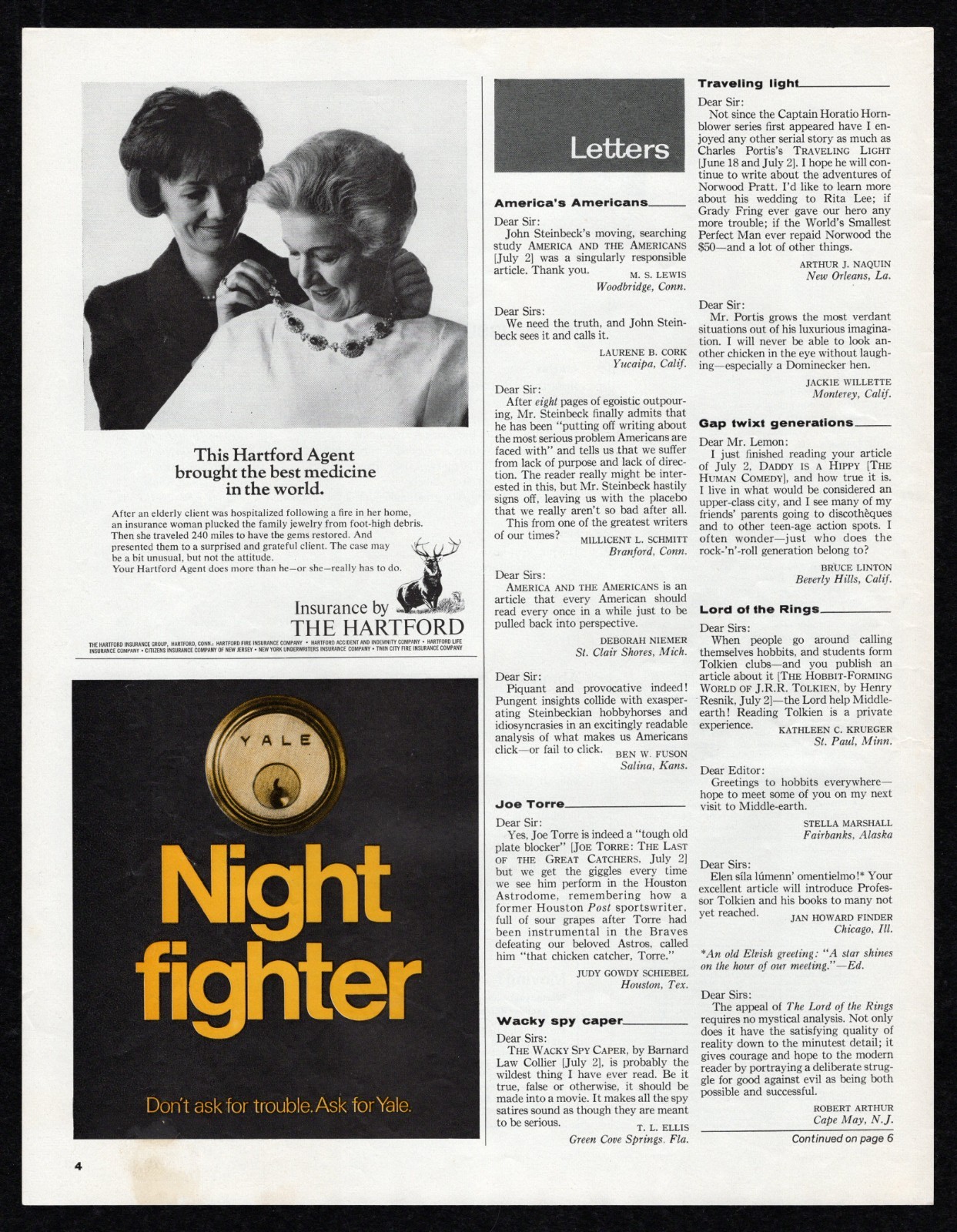 1966 The Hartford Insurance Restored Jewels / Yale Lock Night Fighter Print Ad