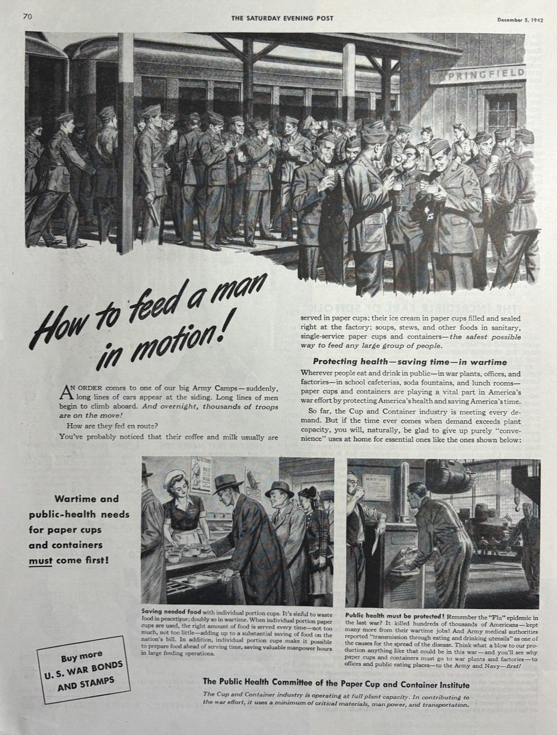 1942 Public Health Committee Paper Cup & Container Institute WWII VTG Print Ad
