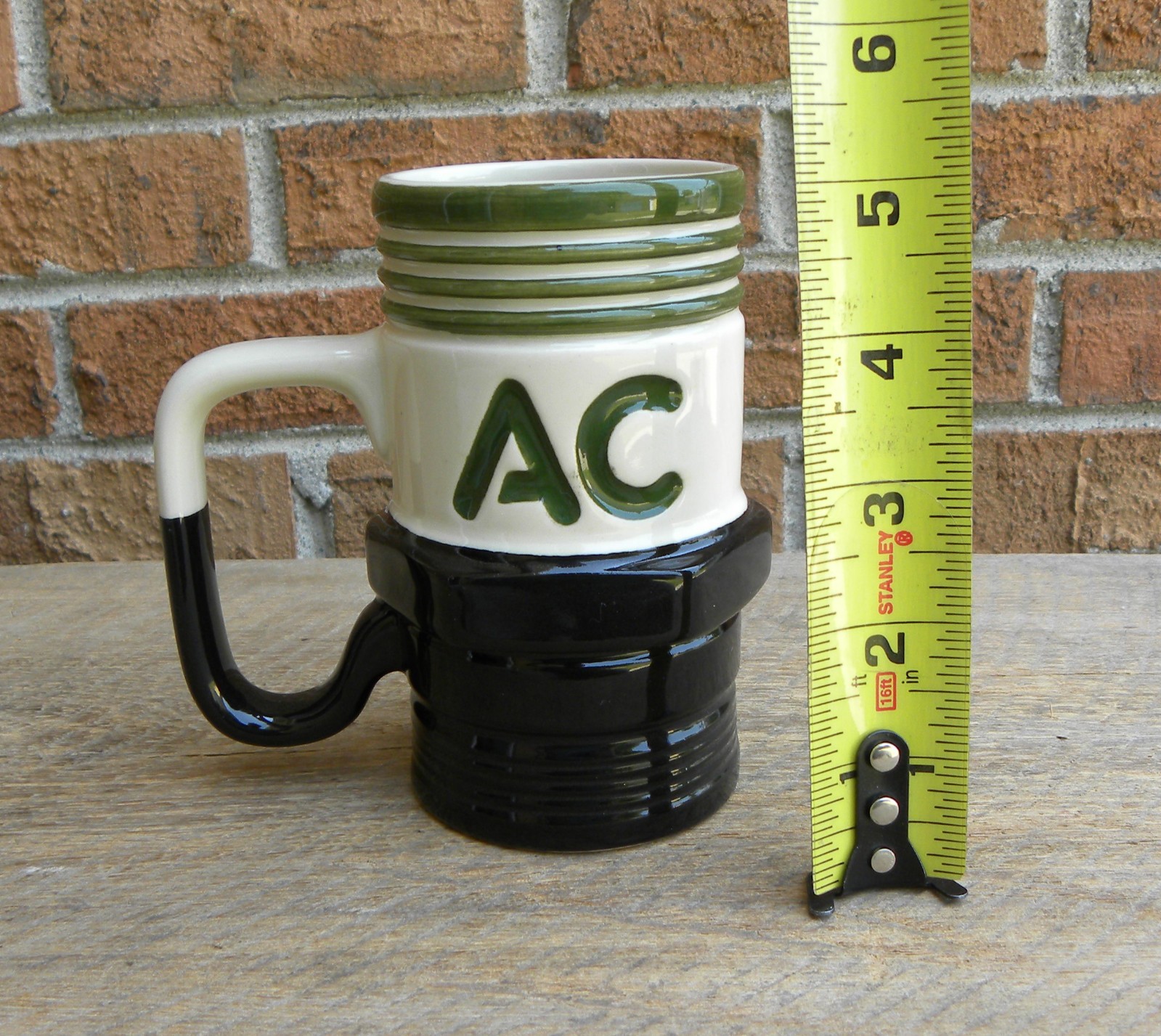 Vintage AC Spark Plug Ceramic Mug, Black, Ivory & Green