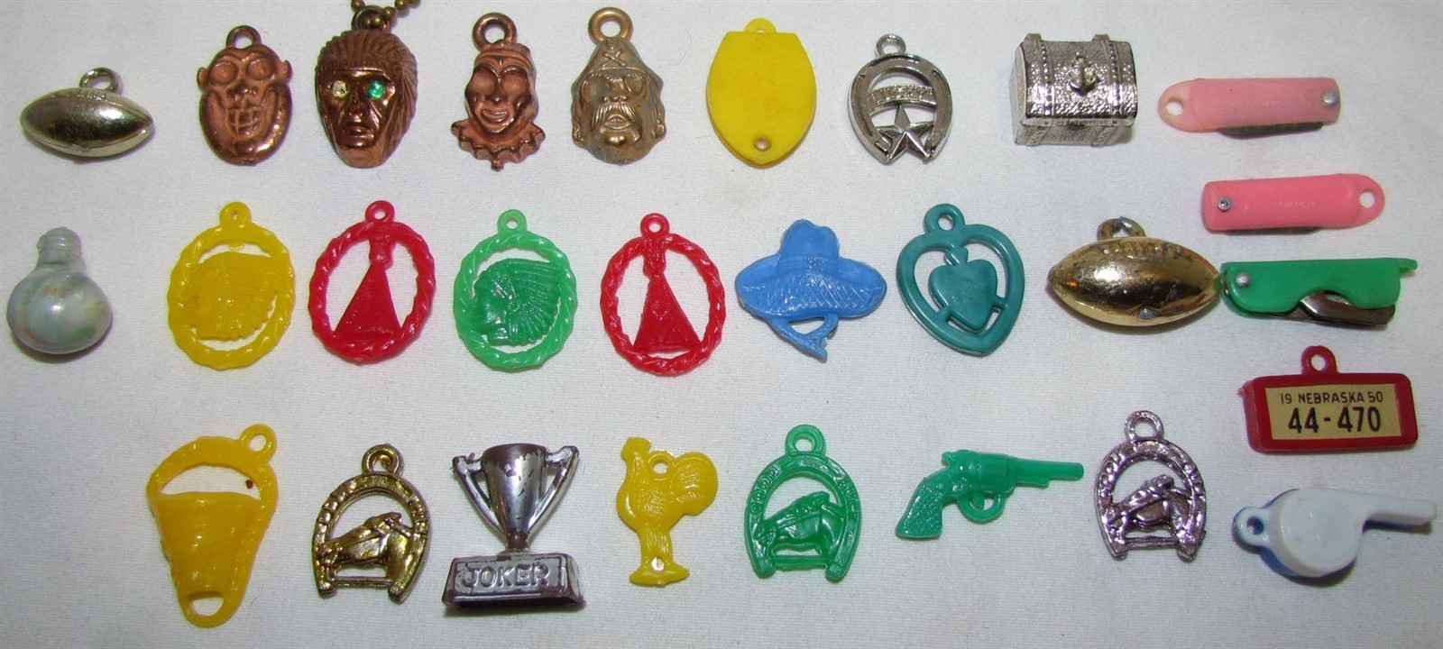 28 Vintage Gum Machine Charms: Indian, Knife, Magnifying Glass, Football++