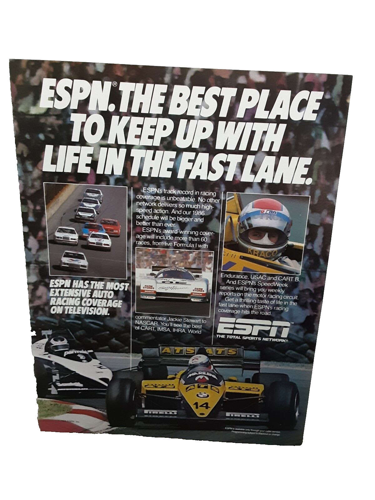 1986 ESPN Life In The Fast Lane Auto Racing Original Print Ad vintage 80s