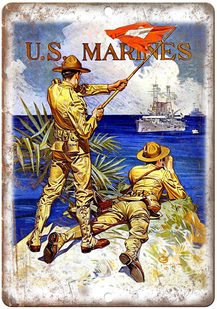 US Marine Core Vintage Poster Art 12″ x 9″ Reproduction Metal Sign M64