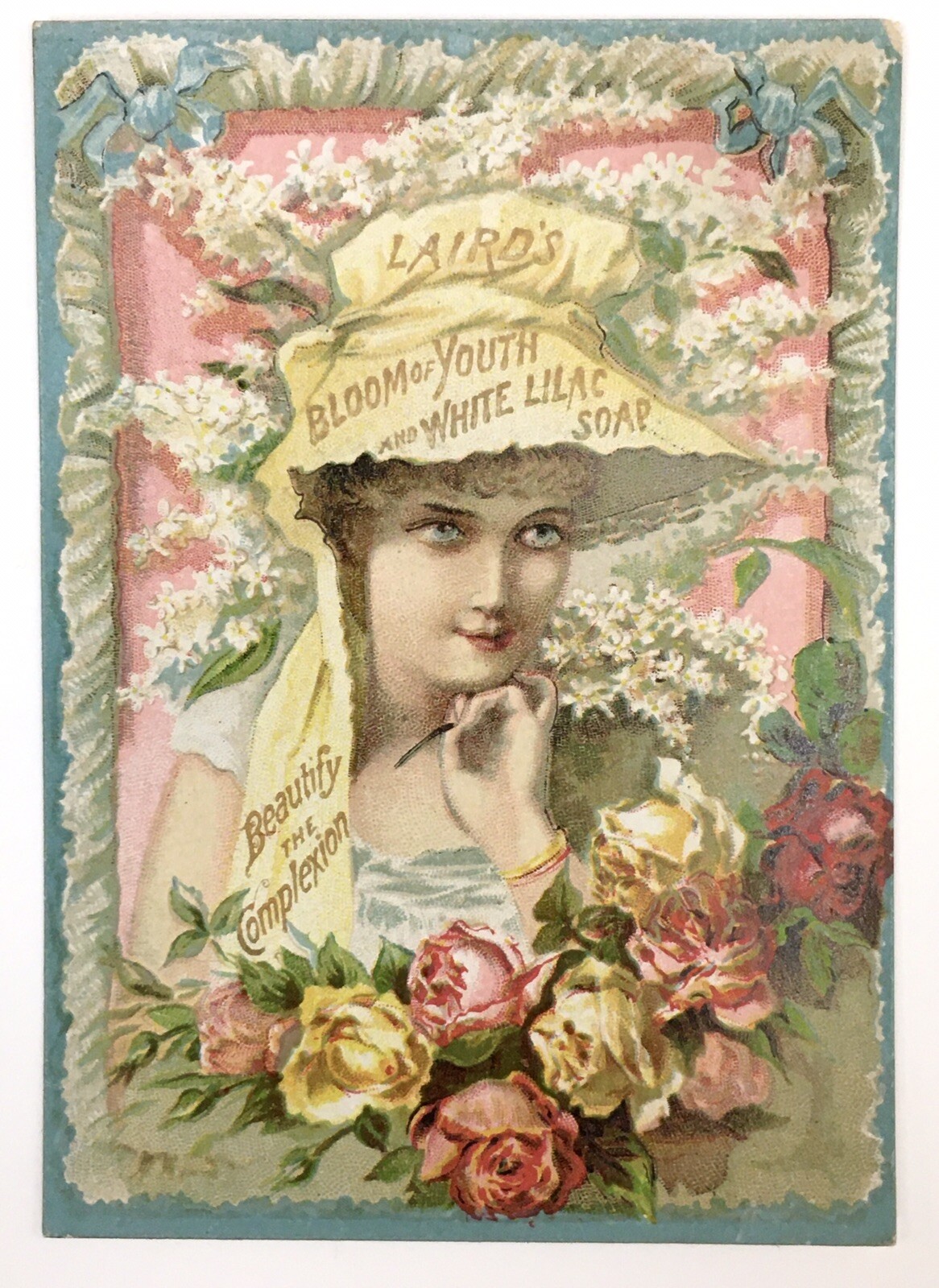 Laird’s Bloom of Youth White Lilac Soap Victorian Trade Card Lovely Lady Roses