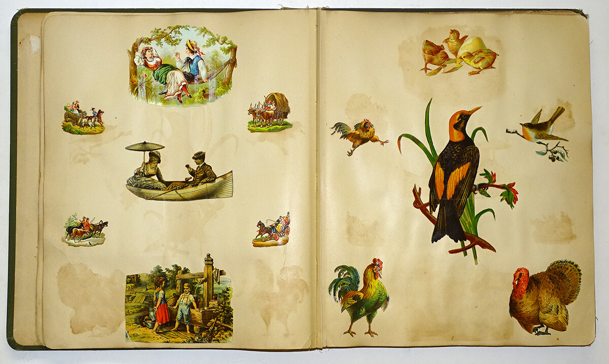 Antique VICTORIAN SCRAPBOOK Die Cut TRADE CARD Scraps CIGAR BOX LABELS /59 Pages
