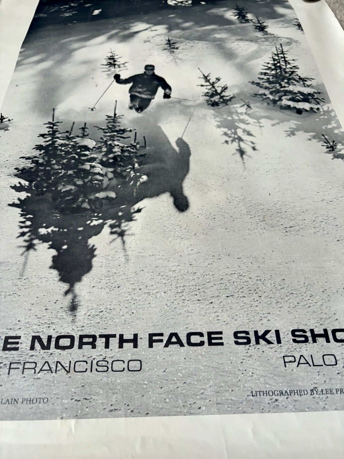 Vintage The North Face Ski Shops Poster Advertising Sign Black And White Litho