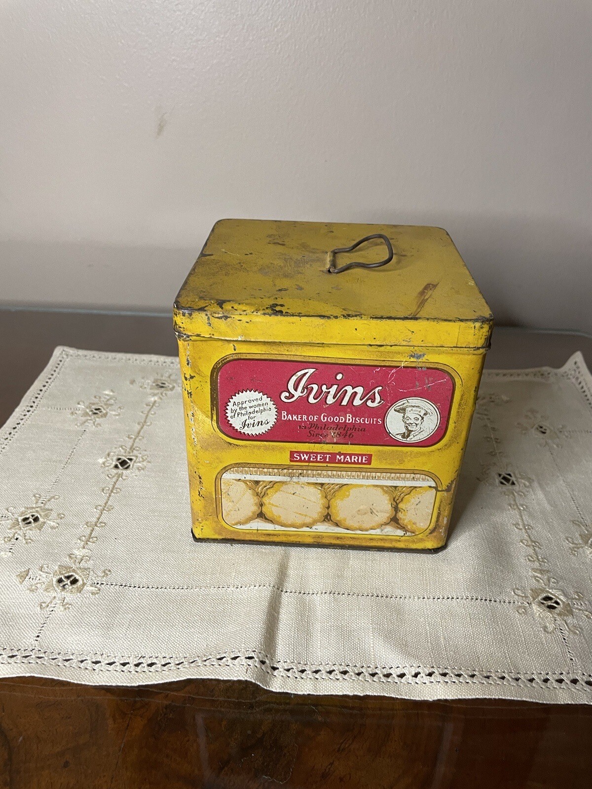 Vintage Advertisement Ivins Sweet Marie’s Biscuit Tin Philadelphia PA 5″ x 5″