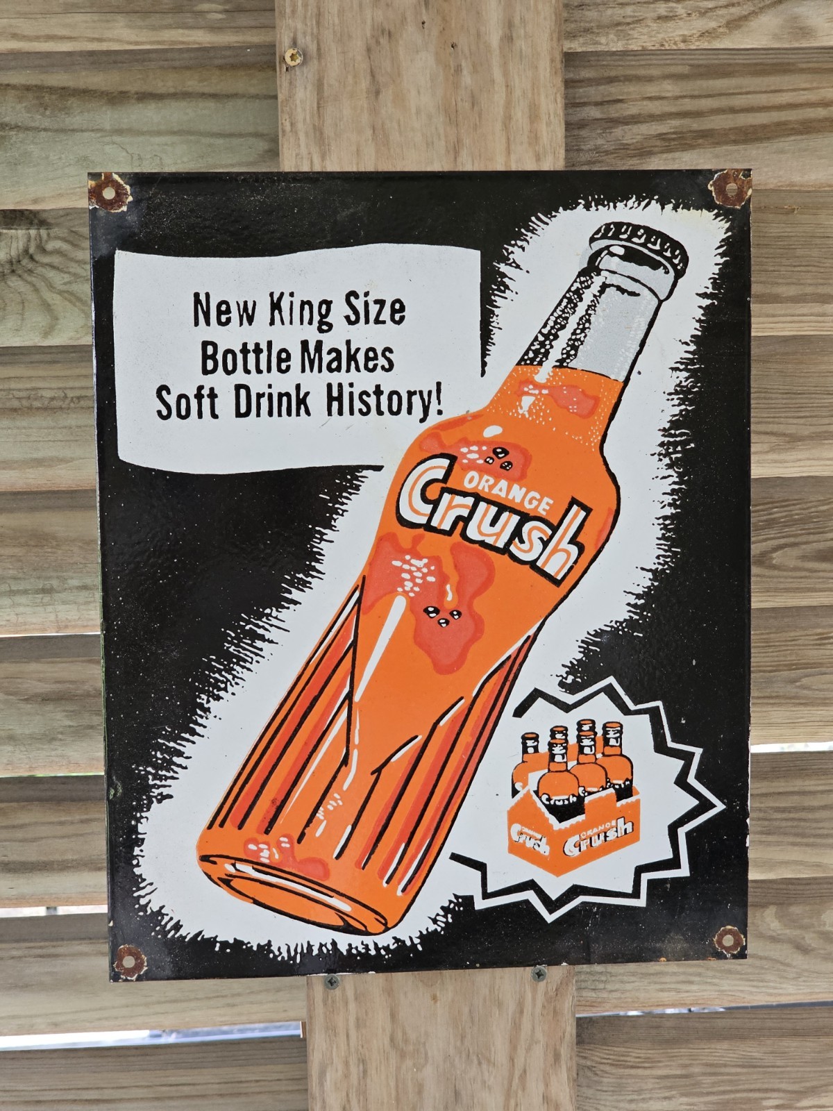 RARE GIANT VINTAGE 1950’S ORANGE CRUSH 16″ X 13″ PORCELAIN GAS STATION SIGN .