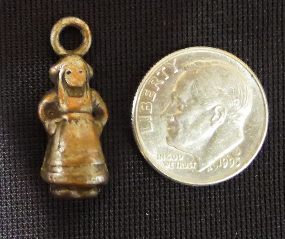 Vintage Antique Brass Dutch Girl Charm Pendant Premium Prize