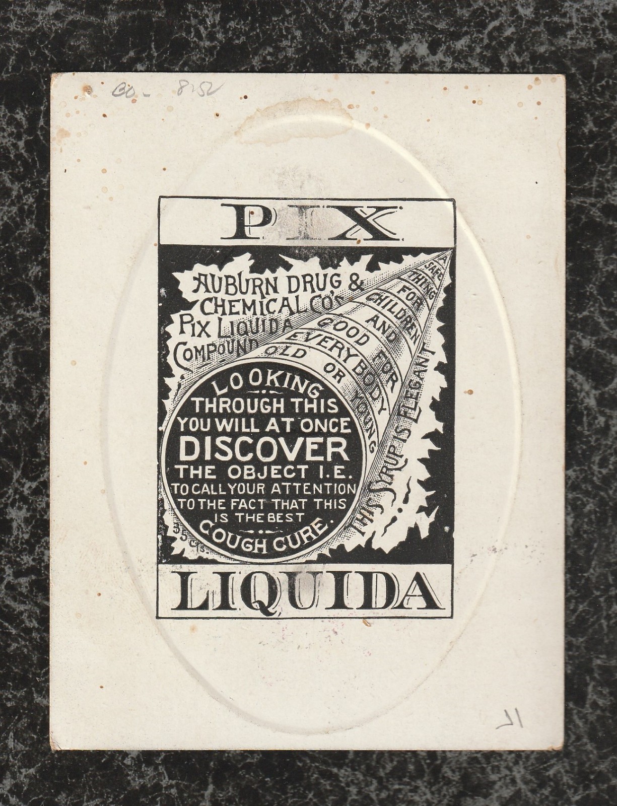 Victorian Trade Card Pix-Liquida Cough Cure Auburn Drug & Chemical Co 4.75×3.75