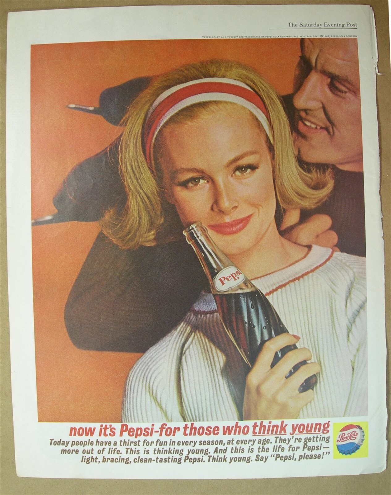 Big 1962 Vtg ad PEPSI those who think young – PREAM or sweet Cream for coffee