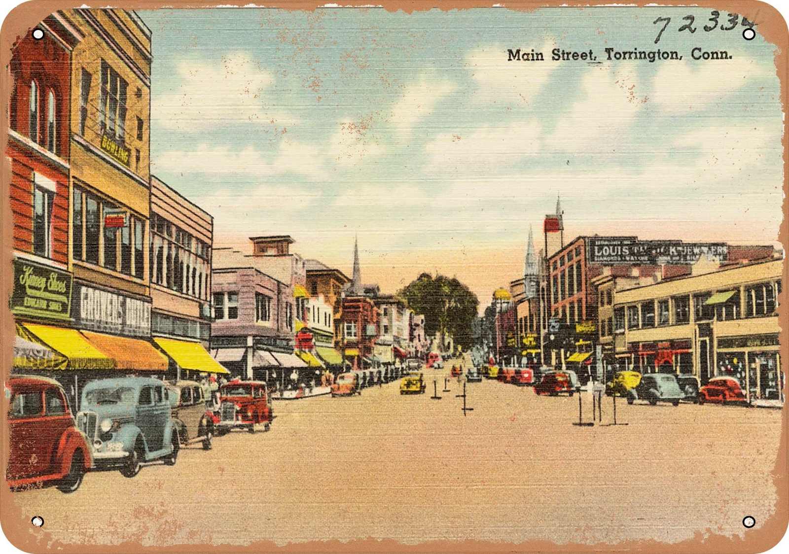 Metal Sign – Connecticut Postcard – Main Street, Torrington, Conn. 1