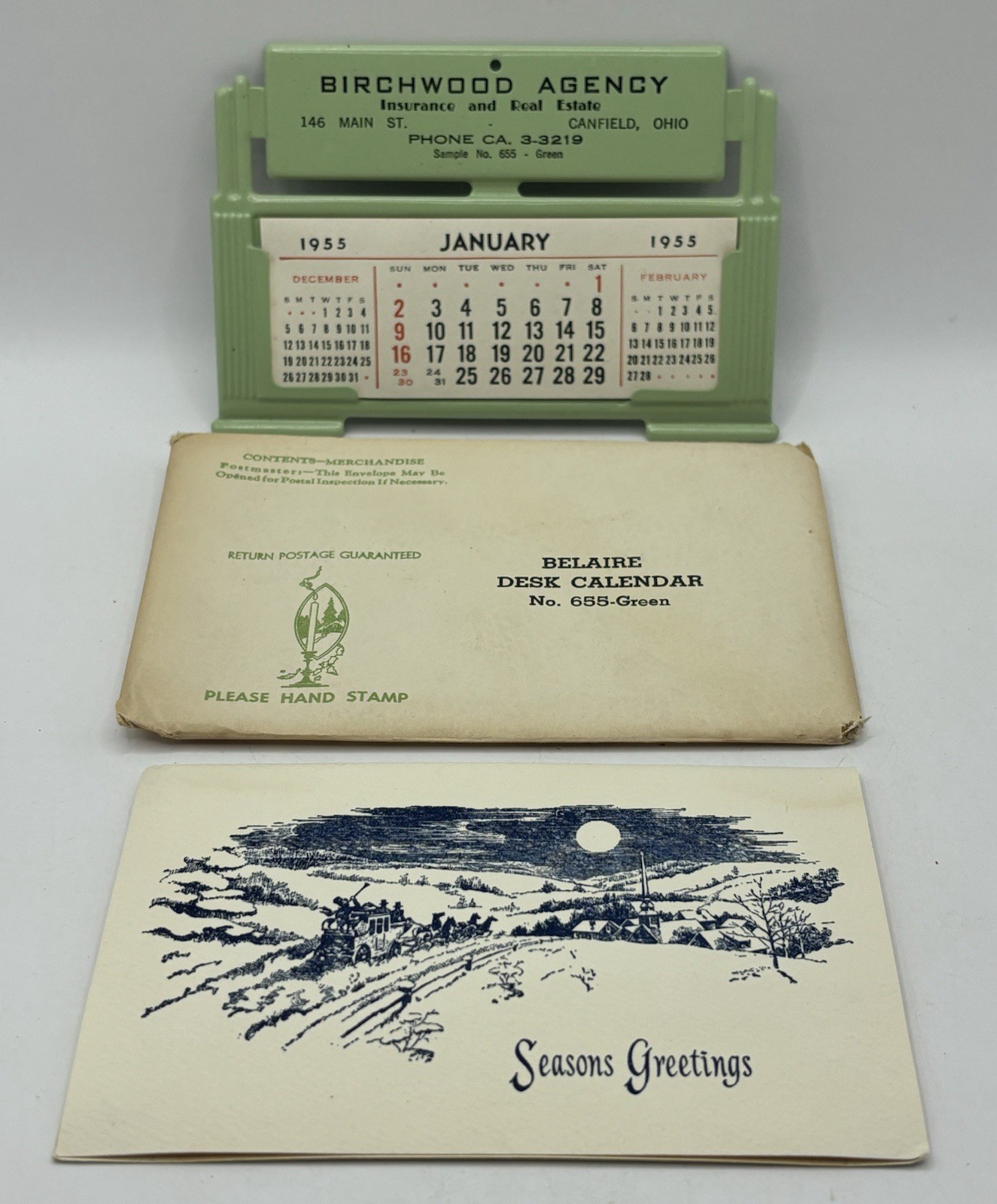 Vintage 1955 Birchwood Insurance Canfield, OH. Advertising Souvenir Tin Calendar