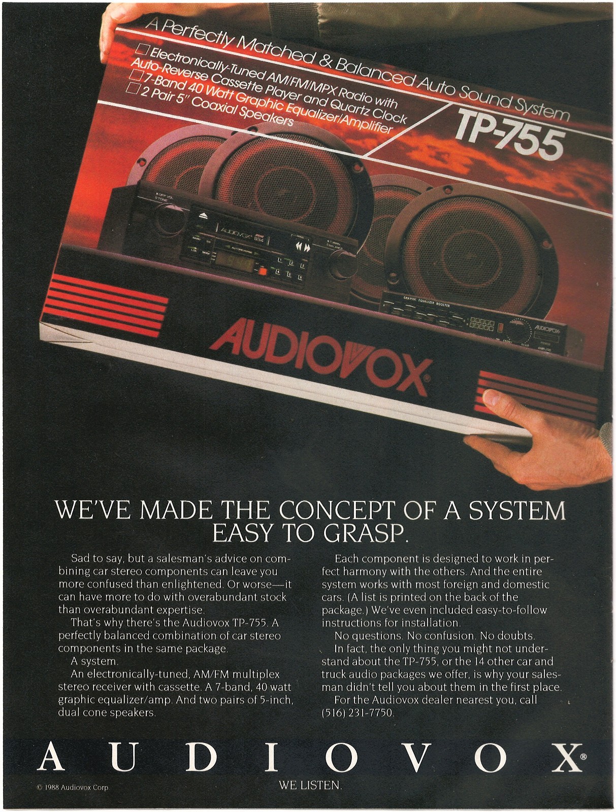 Vintage 1988 Audiovox TP-755 Car Stereo Print Ad – Old School Audio Ephemera