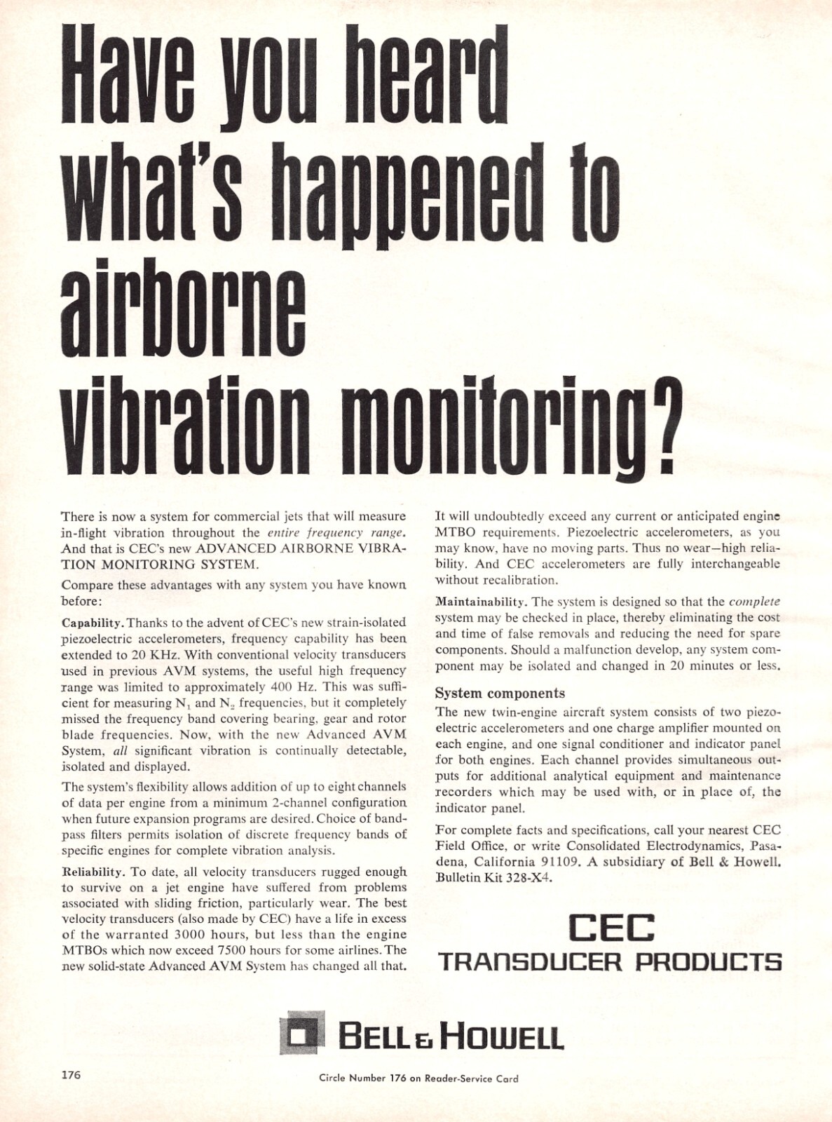 Vibration Monitoring CEC Transducer Products Bell & Howell Vtg Magazine Print Ad