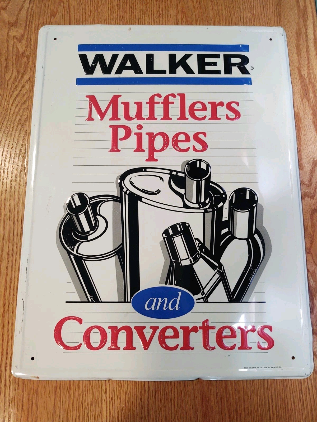 Vintage Walker Muffles & Pipes & Converters 24″X 18″ Embossed Metal Sign