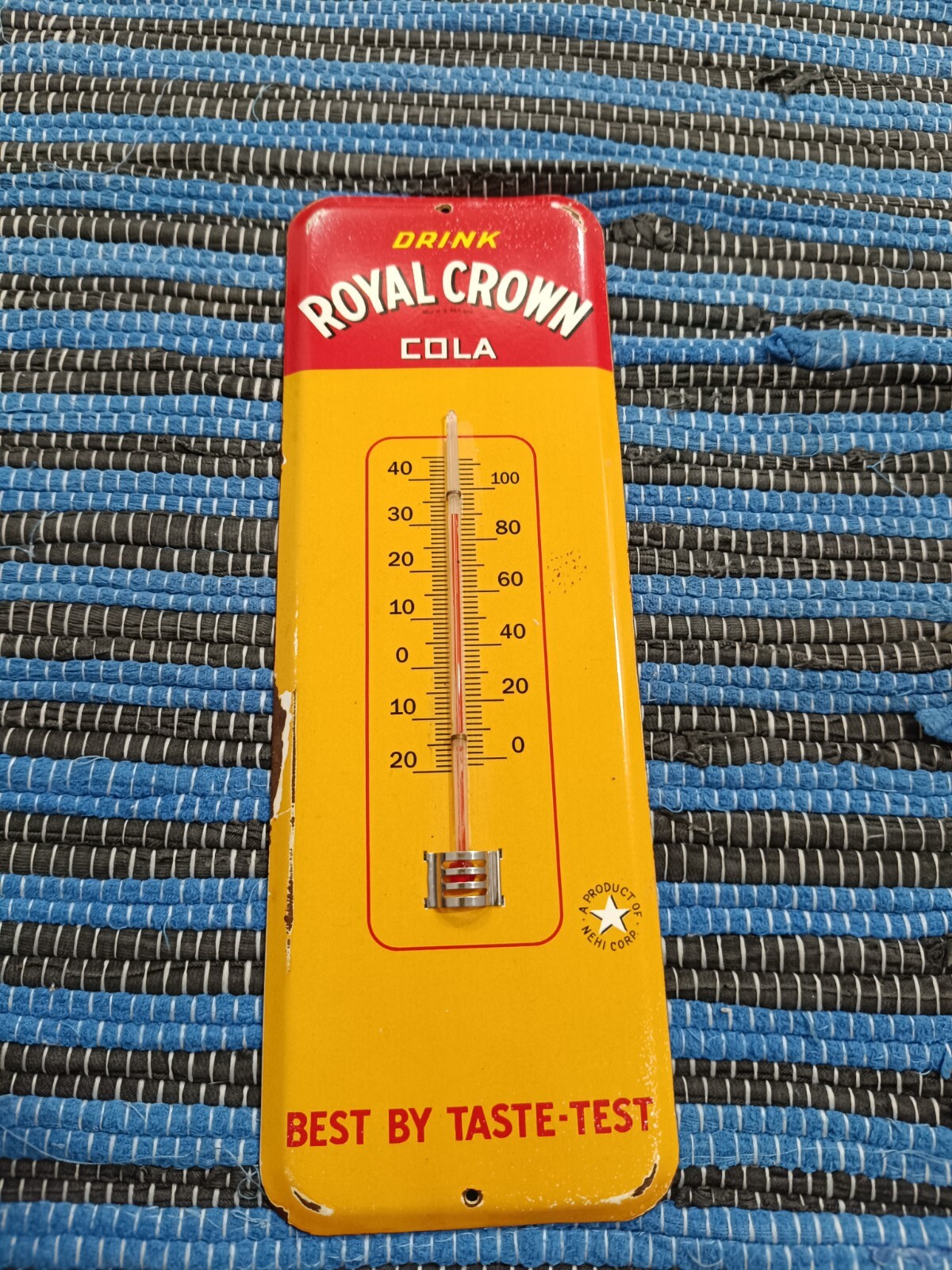 Vintage Glass Thermometer ROYAL CROWN COLA No porcelain 40’S-50’S era