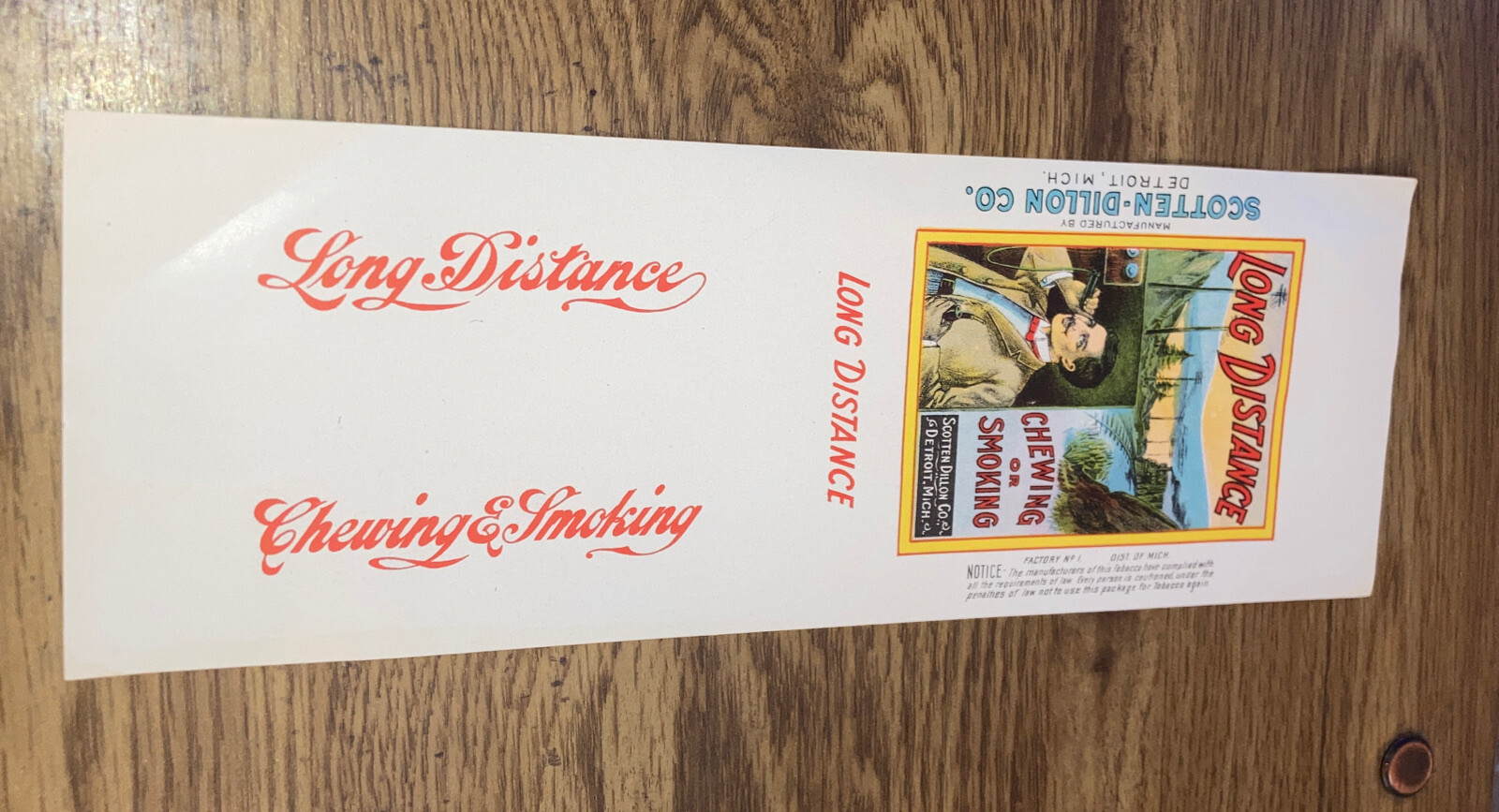 Long Distance Chewing Or Smoking Vintage Product Label, Scotten-Dillen