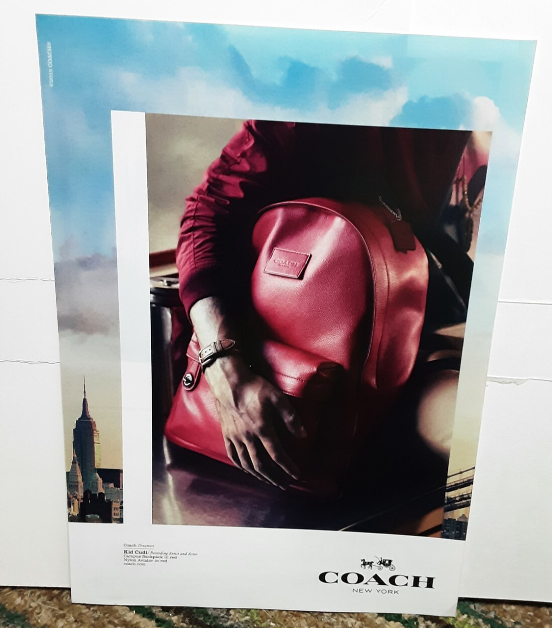 2015 Coach New York Kid Cudi Red Campus Backpack Original Print ad