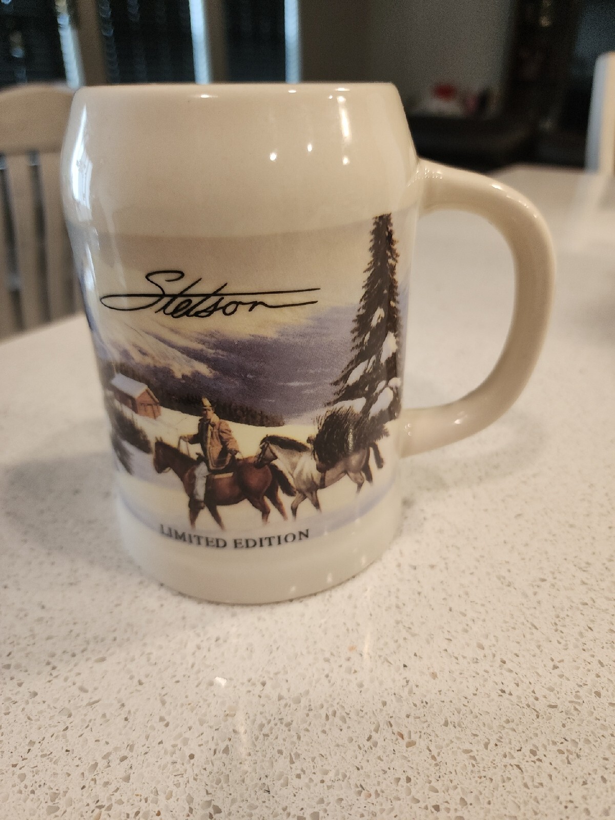 Stetson Limited Edition Beer Mug Stein Western Cowboy Horses Winter 5.5″ 18oz