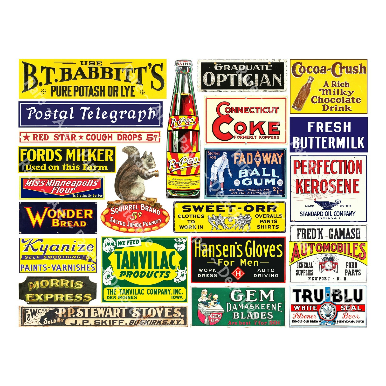 Advertising Sign Stickers, HUGE SET of 9 Sticker Sheets, 200+ Miniature Signs