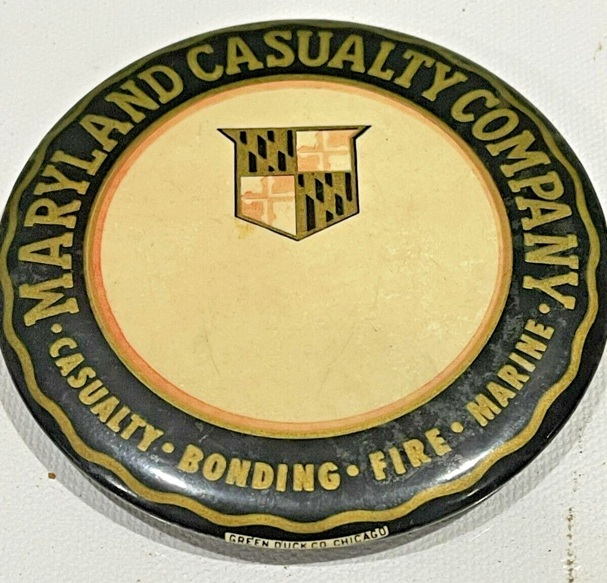 2135I – Vintage 3 1/4″ Maryland Casualty Co Celluloid Advertisi0ng Mirror!