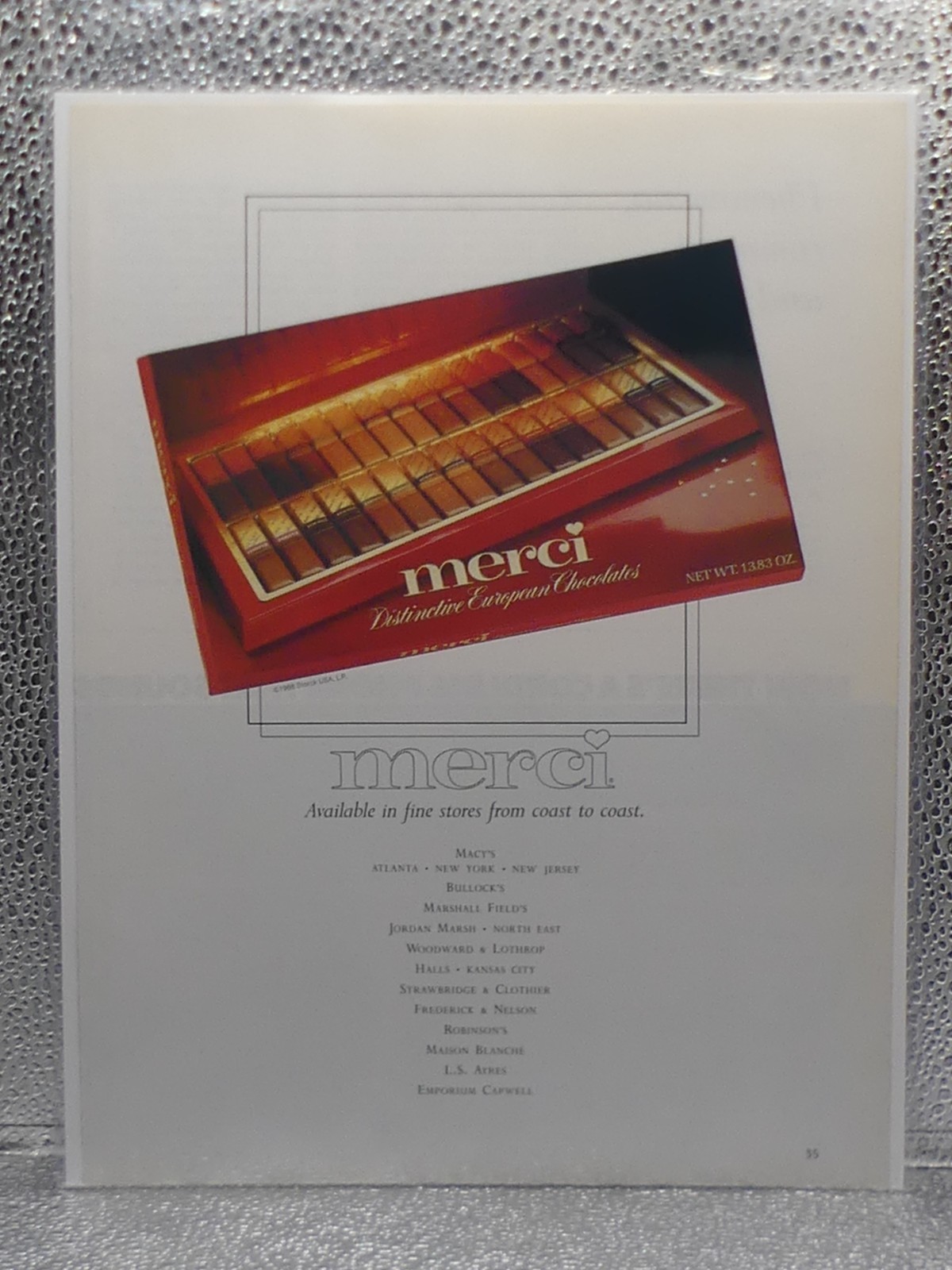 Vintage Merci Distinctive European Chocolate 1988 Print Advertising Full Page Ad