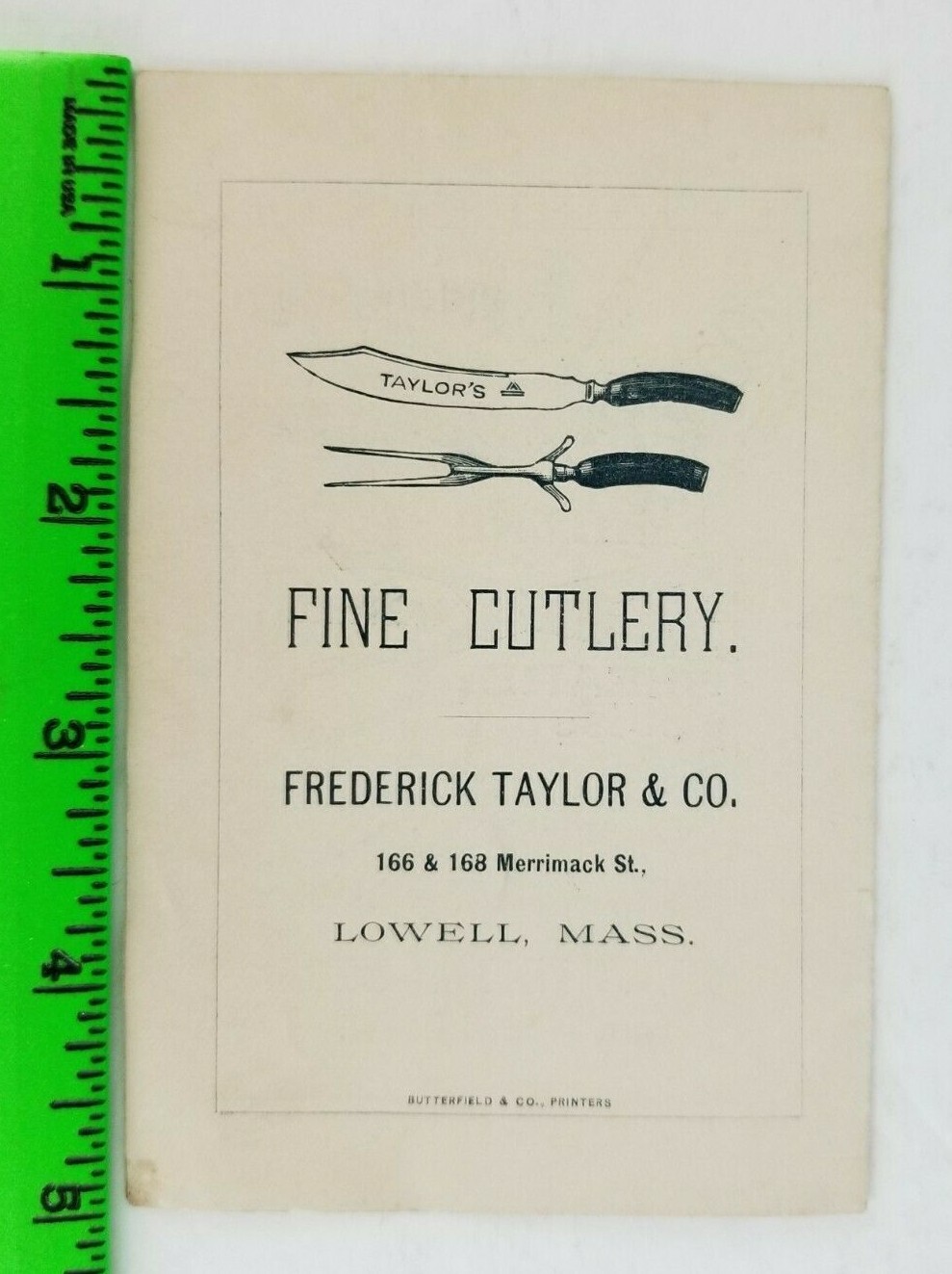 Vintage 1880’s Fine Cutlery Knives Shears Lowell Mass Business Card Bifold Paper