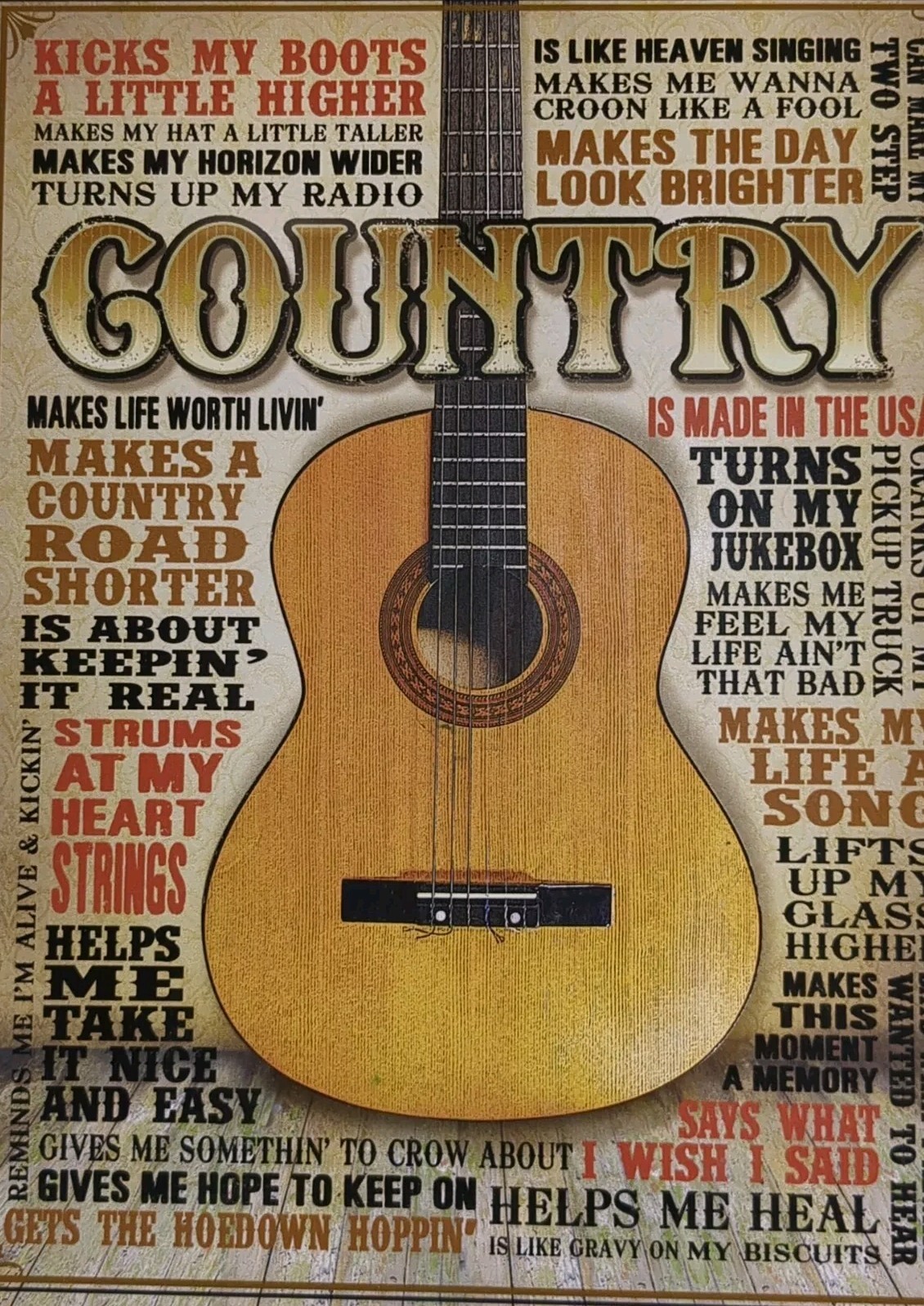 Country Music Made in America Acoustic Guitar Metal Tin Sign 16 x 12.5 New