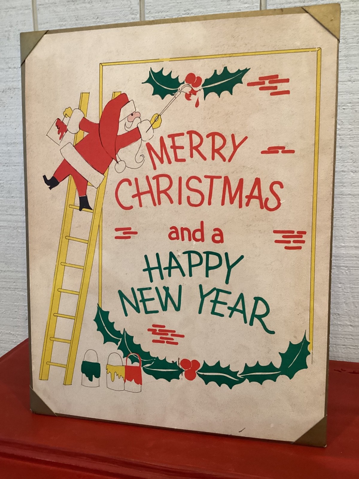 Vintage Store Window Display Paper Merry Christmas & Happy New Year Santa