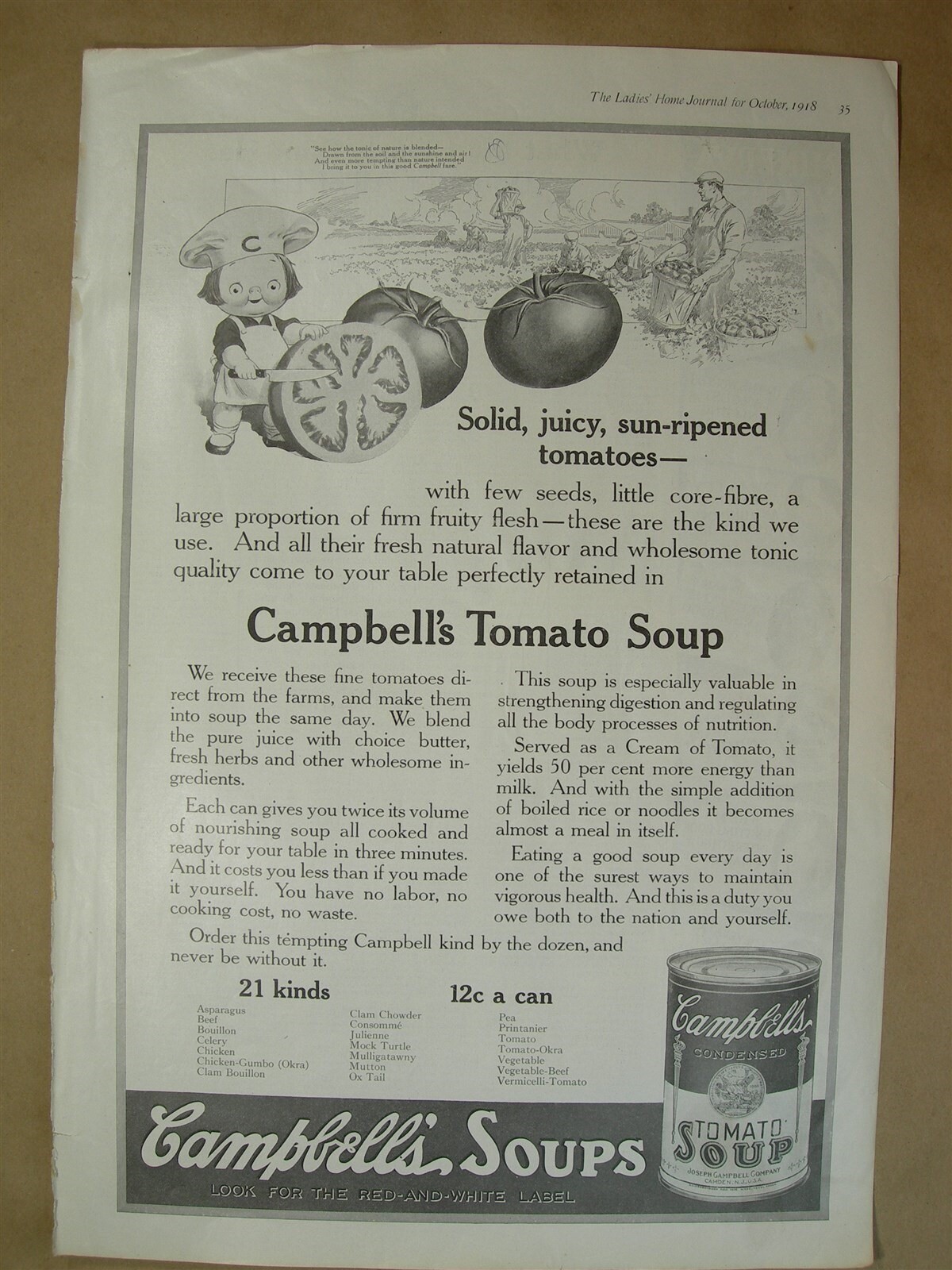 1918 Vtg Big ad Campbells Tomato Soup- Minerva Yarns, What Liberty Bond has done