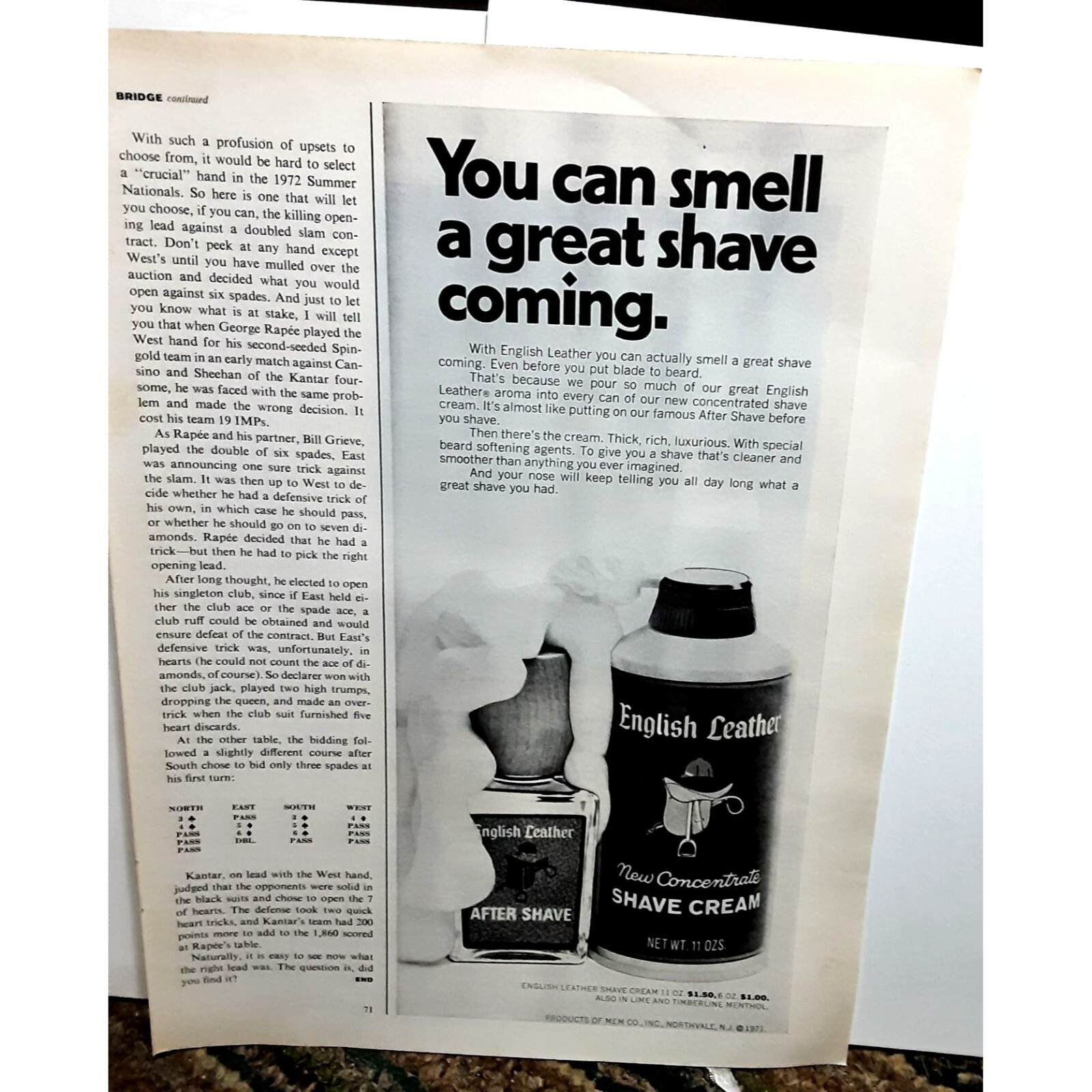 1972 English Leather Shave Cream You Can Smell A Great Shave Print Ad vintage 70