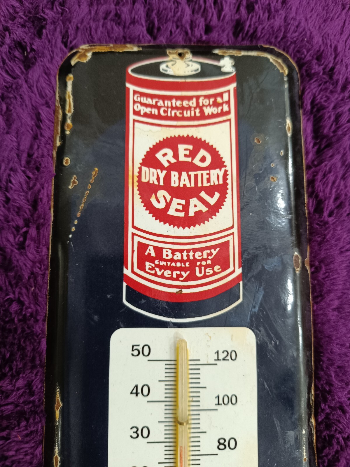 Vintage Red Seal Dry Battery Thermometer merchandise Sign Non Porcelain