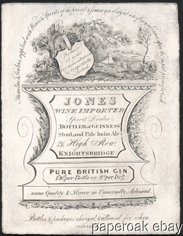 Original ca1840’s Trade Card For Jones Wine Importers & Spirit Dealers England