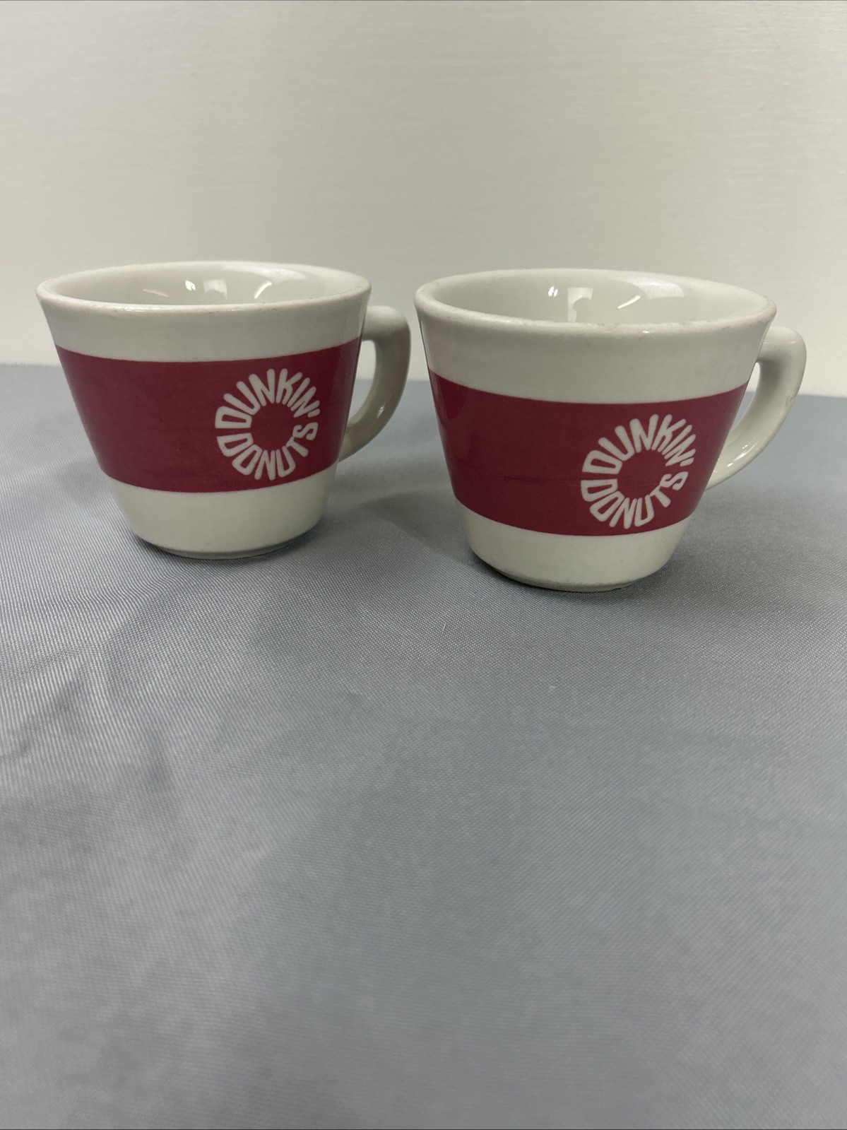 Pair of Dunkin’ Donuts Coffee Mugs Pink Bands Jackson China Thick Ceramic