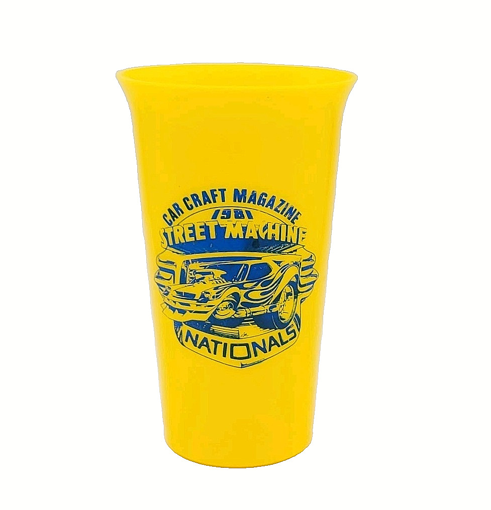 Rare 12pc Steet MAchine Nationals Drag Race Yellow Cup 1981 Car Craft Magazine
