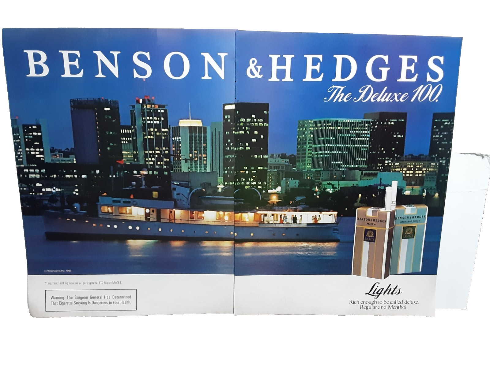 1983 Benson & Hedges Deluxe 100 Lights Cigarettes 2 Page Vintage Print Ad