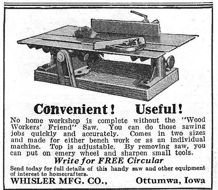 1935 Ad * Wood Workers’ Friend Saw from Whisler Mfg Co Ottumwa Iowa