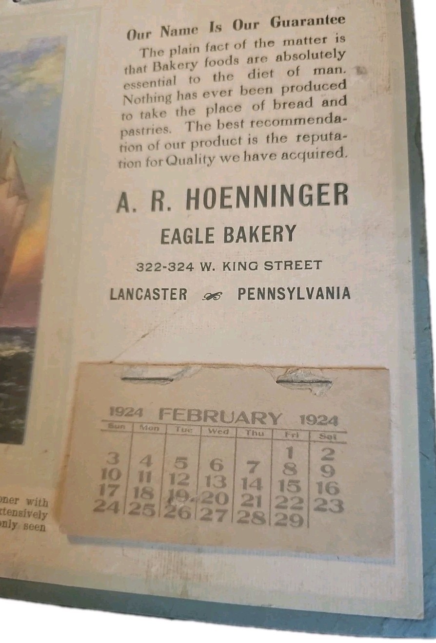 Schooner Ship 1924 Calendar Eagle Bakery Lancaster PA American Coaster Vintage