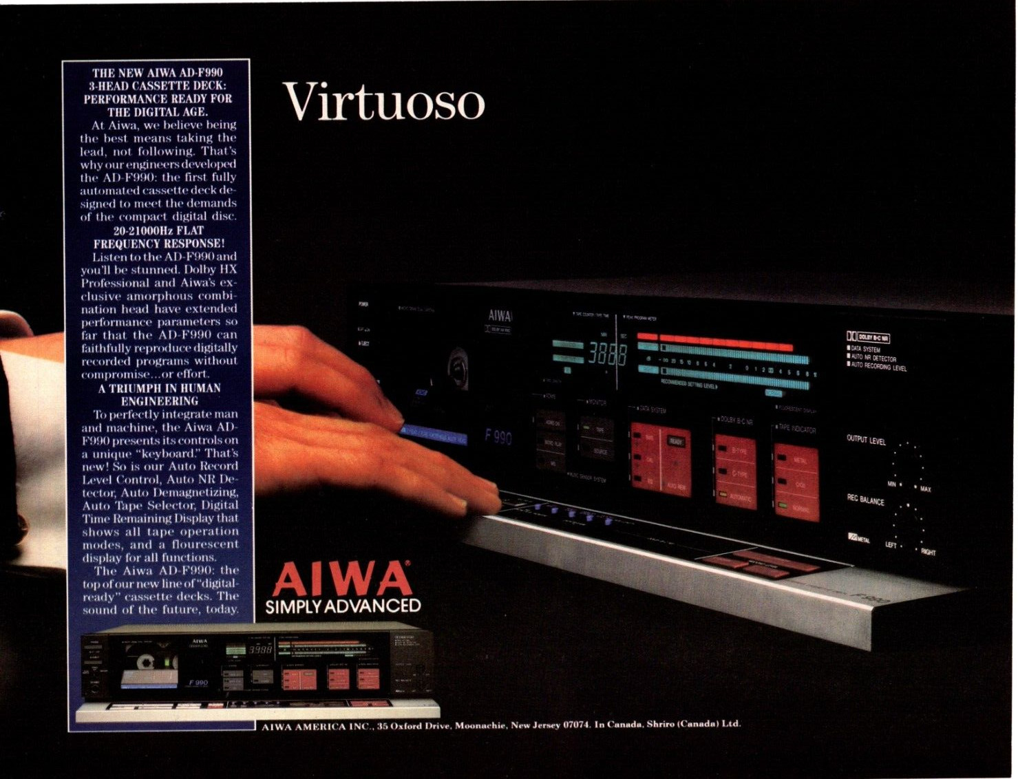 1983 AIWA 3 HEAD CASSETTE DECK STEREO PRINT AD, 80s CASSETTE PLAYER PRINT AD