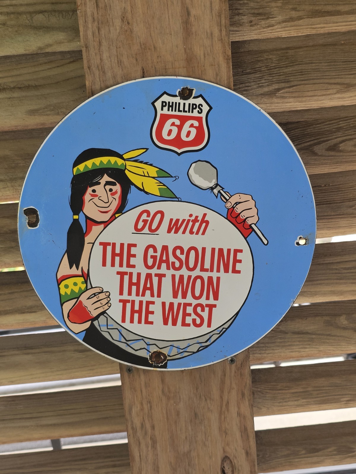 VINTAGE PHILLIPS 66 PORCELAIN GAS STATION GASOLINE SIGN 12″