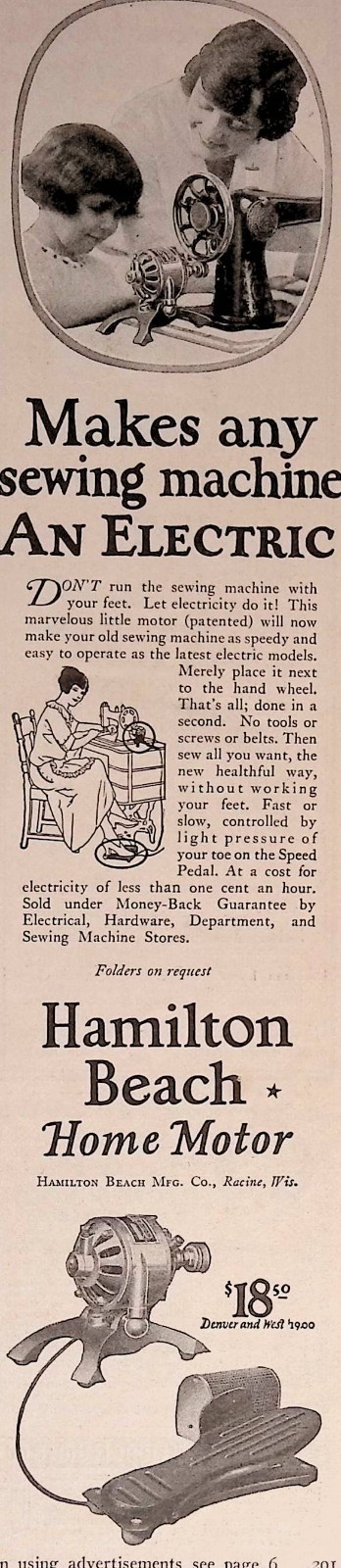 1925 Print Ad Hamilton Beach Home Motor Sewing Machine Good Housekeeping Dec