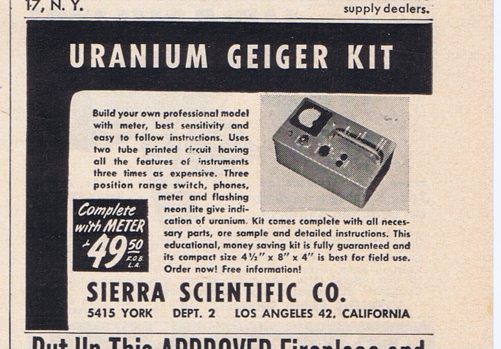 1955 Vintage Ad – SIERRA SCIENTIFIC CO. URANIUM GEIGER KIT, LOS ANGELES, CA