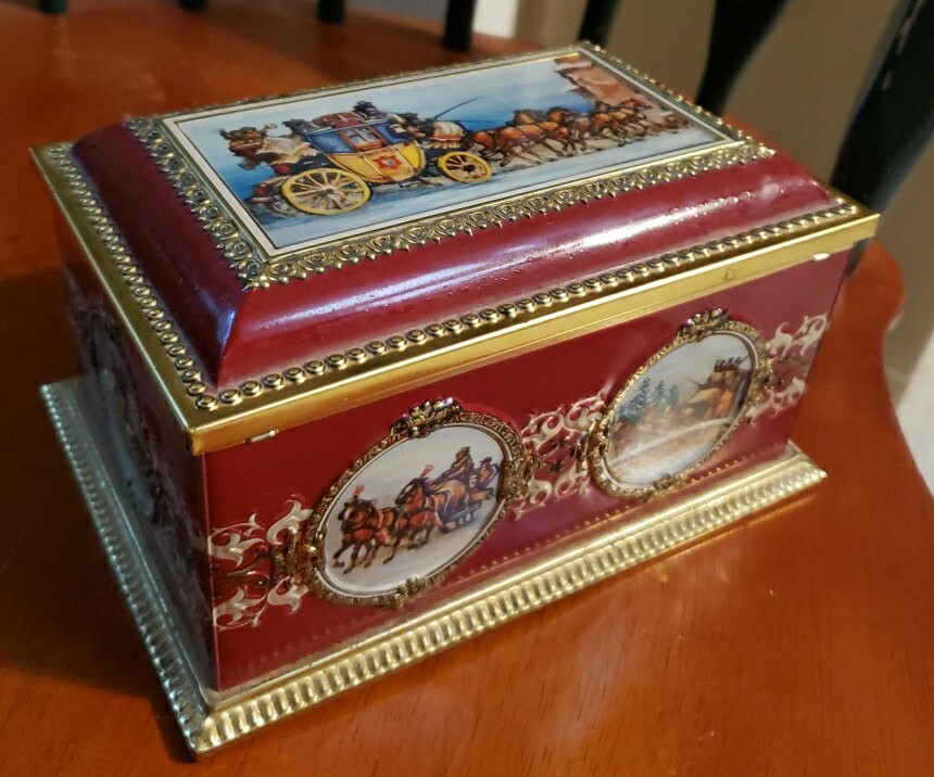 Vintage West German Hinged Lid Candy Tin Klann Quality 7 x 4.75 x 4″